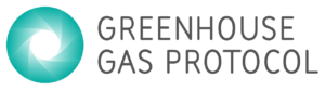 A modern and professional logo design for the Greenhouse Gas Protocol, featuring a circular teal gradient graphic alongside clean