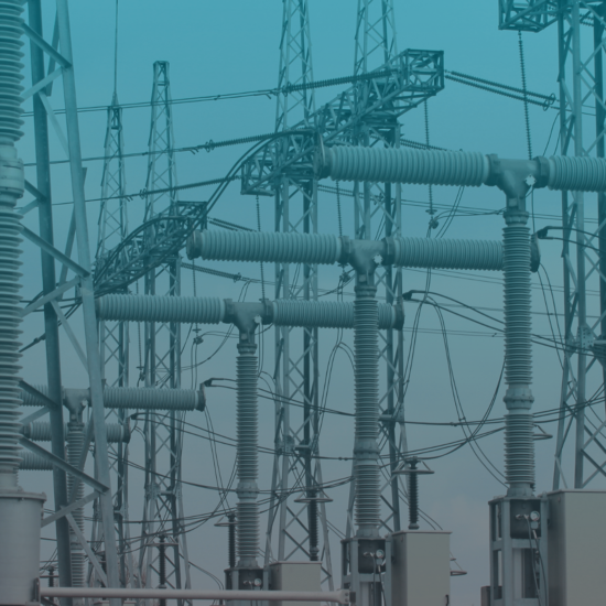 Electrical substation with high-voltage equipment and transmission lines