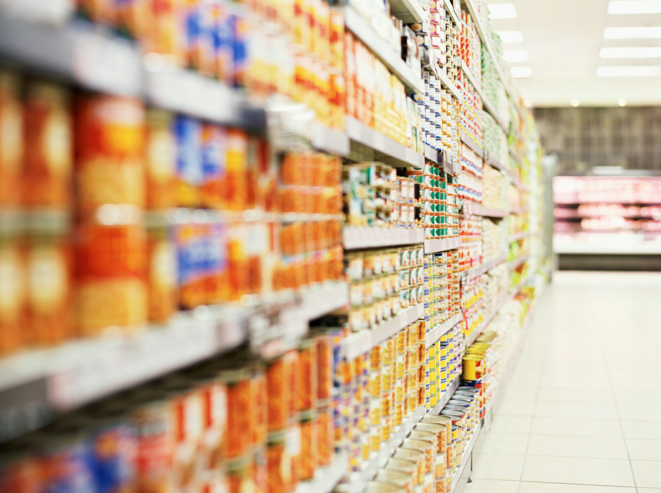 Stocked shelves in a supermarket