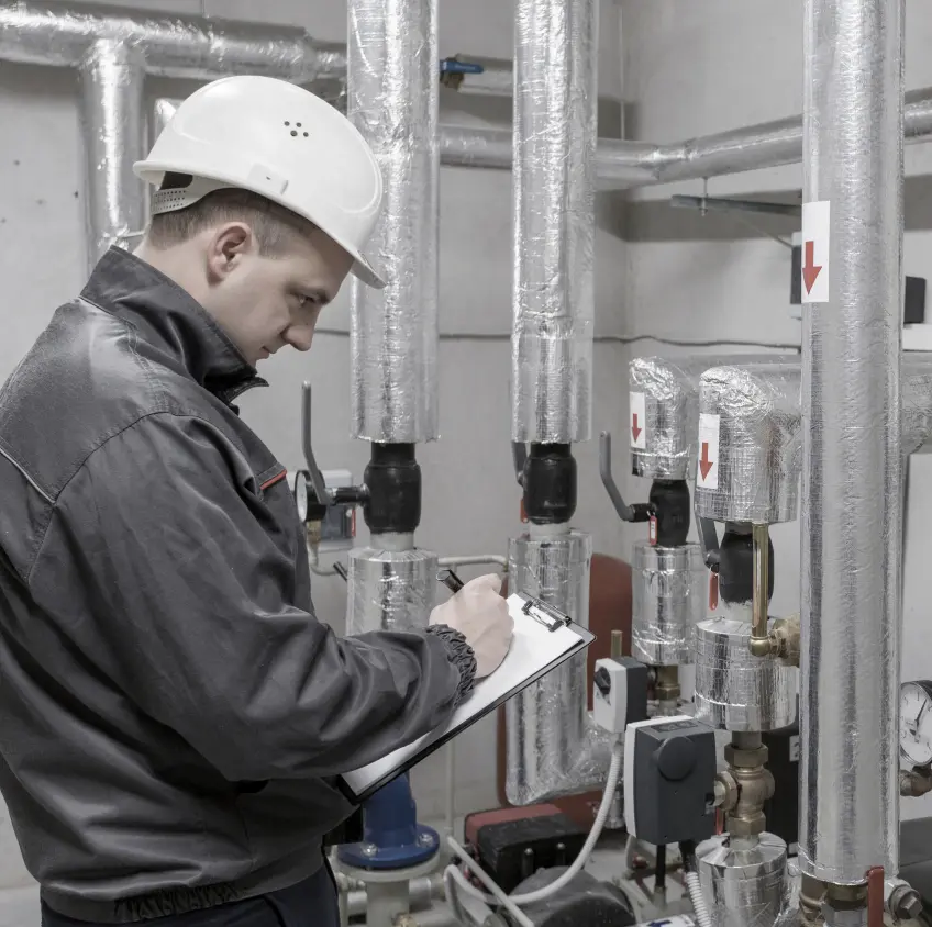 Man with hard hat conducting inspection