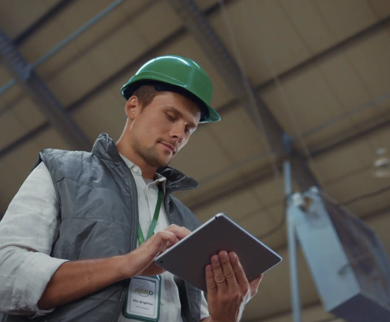 Worker using tablet
