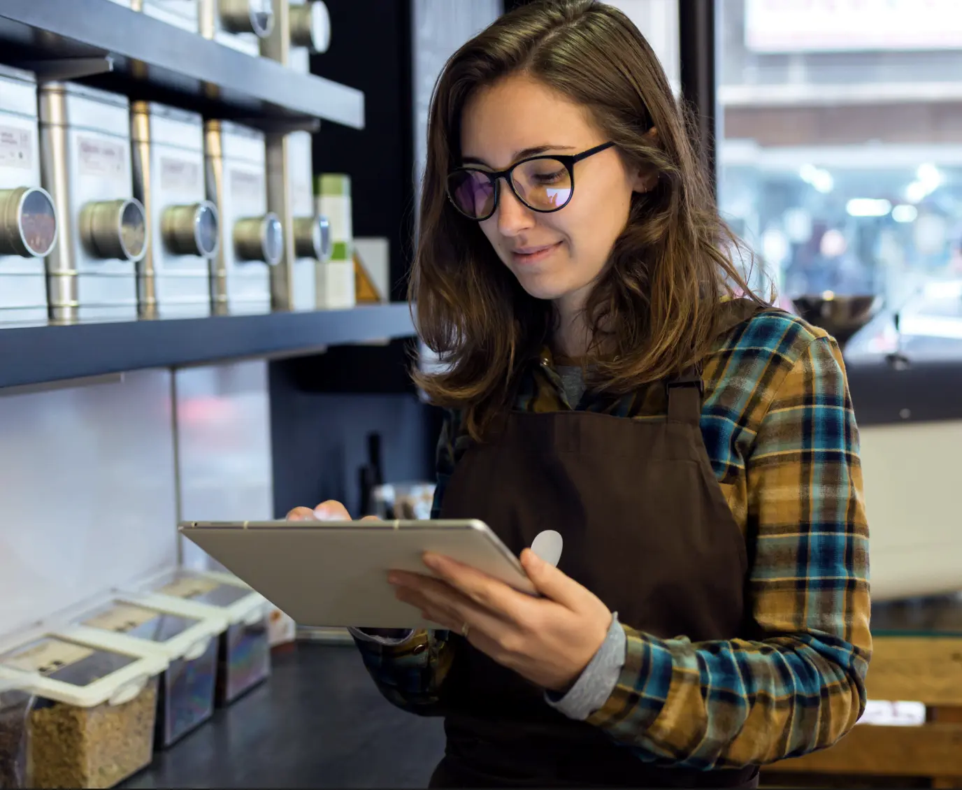 Woman working on tablet