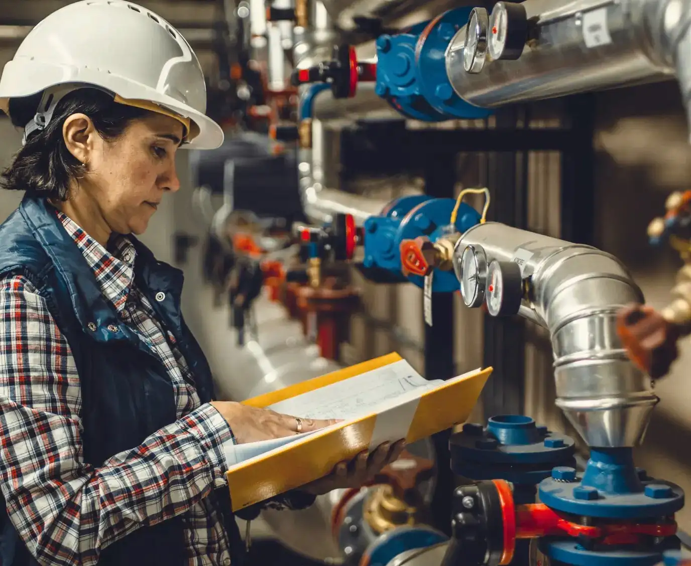 Woman in hard hat working