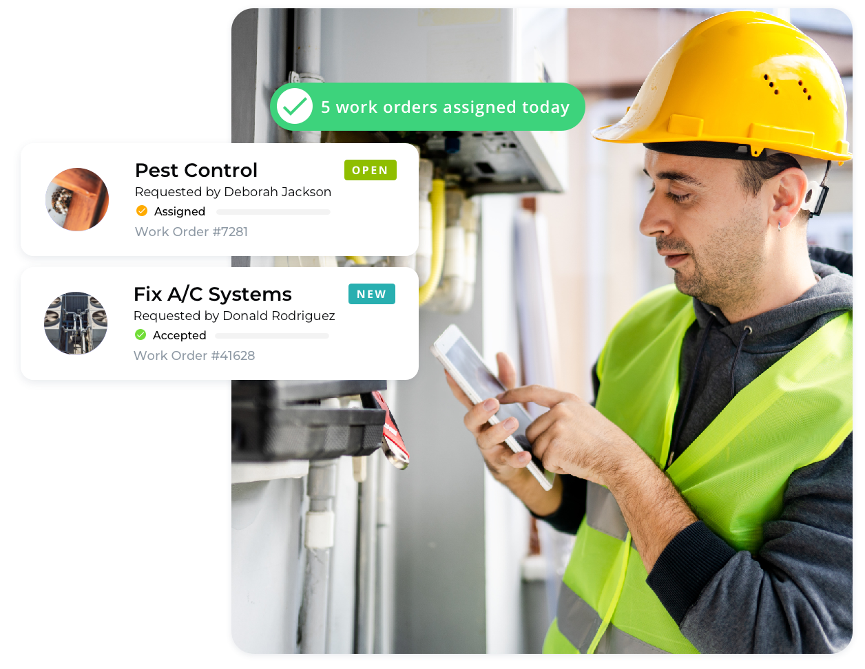 Technician with Work Order Fexa Facility Management Software